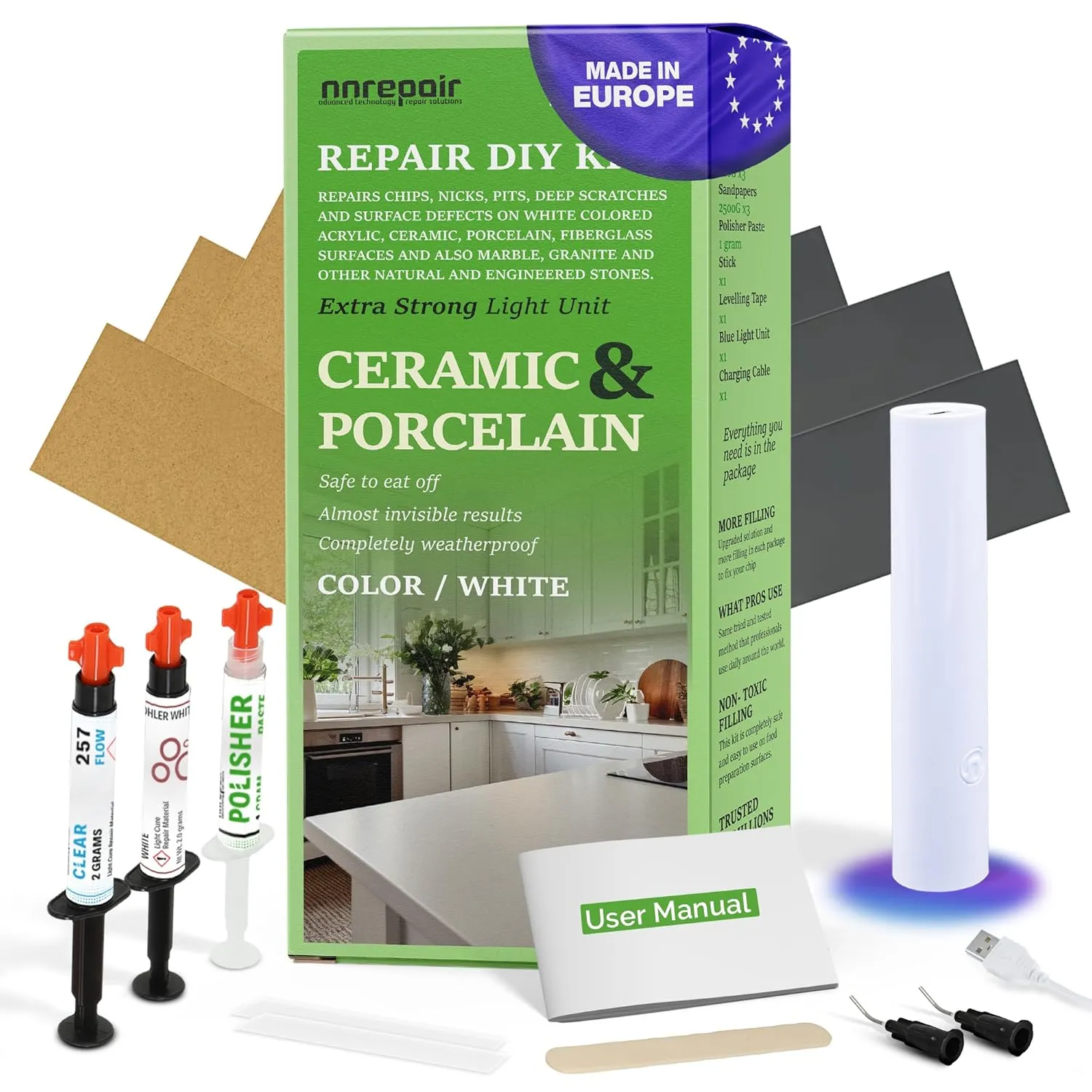Porcelain Chip & Crack Repair Kit - Standard White, Clear
