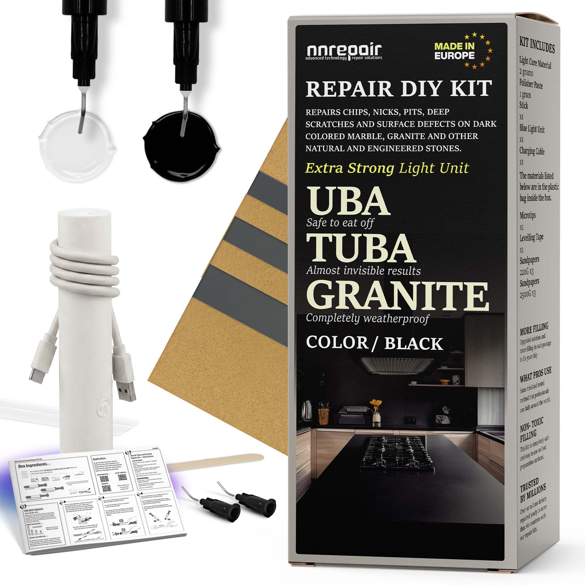 Black & Grey Stone Repair Kit for Large Defects - Black & UBA Tuba