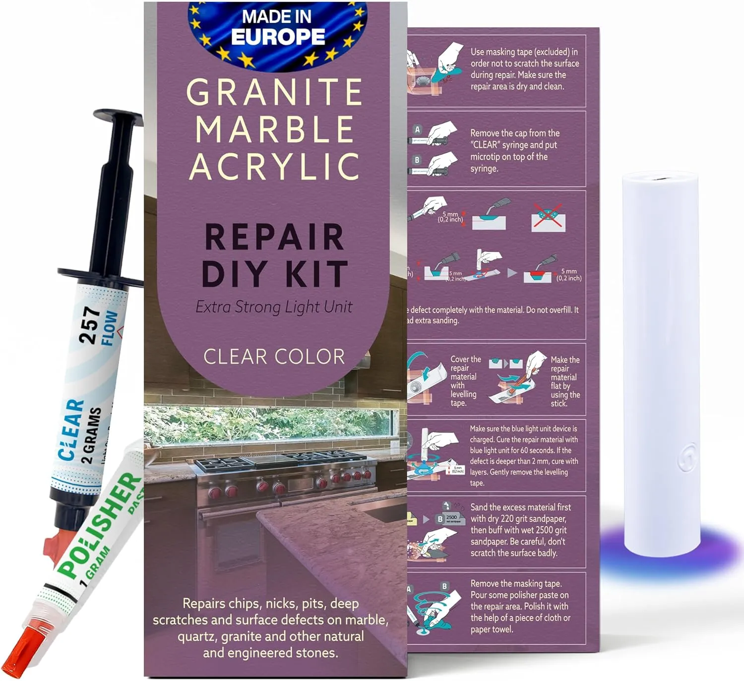 Granite, Marble & Acrylic Chip Repair Kit - Clear
