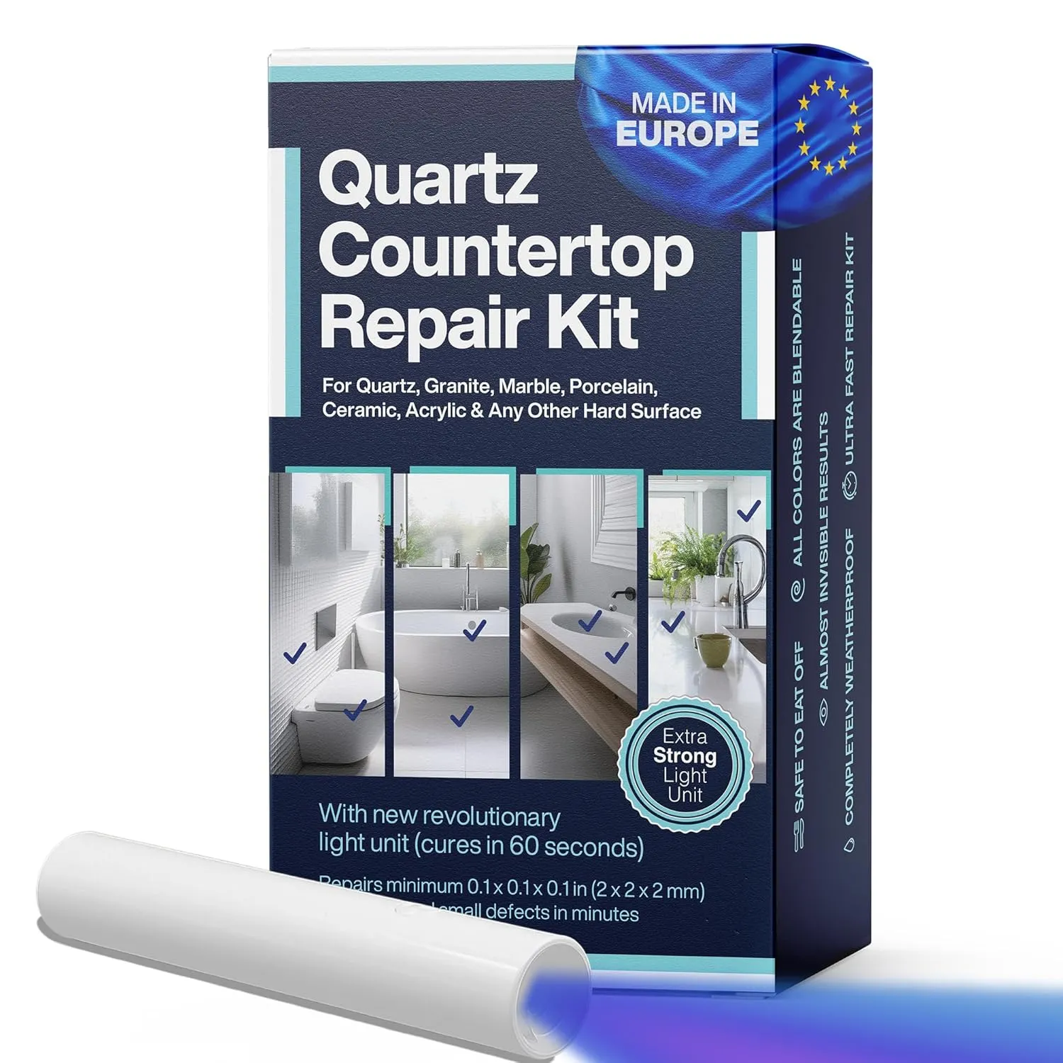 Quartz Countertop Chip & Crack Repair Kit - Acrylic White, Dark Ceramic, Clear